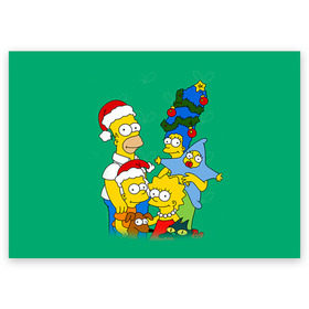 Поздравительная открытка с принтом Симпсоны новогодние 3 в Новосибирске, 100% бумага | плотность бумаги 280 г/м2, матовая, на обратной стороне линовка и место для марки
 | Тематика изображения на принте: simpsons | барт | барт симпсон | гомер | гомер симпсон | новый год | симпсоны | снег | снежинки
