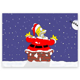 Поздравительная открытка с принтом Симпсоны новогодние 4 в Новосибирске, 100% бумага | плотность бумаги 280 г/м2, матовая, на обратной стороне линовка и место для марки
 | Тематика изображения на принте: simpsons | барт | барт симпсон | гомер | гомер симпсон | новый год | симпсоны | снег | снежинки