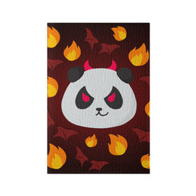 Обложка для паспорта матовая кожа с принтом Панда дьяволенок в Новосибирске, натуральная матовая кожа | размер 19,3 х 13,7 см; прозрачные пластиковые крепления | Тематика изображения на принте: дьяволенок | красный | крылья | огонь | панда | рога