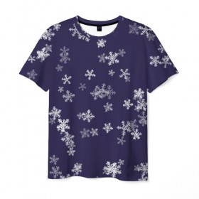 Мужская футболка 3D с принтом Снежная феерия (синий) в Новосибирске, 100% полиэфир | прямой крой, круглый вырез горловины, длина до линии бедер | happy new year | блеск | ёлка | зима | конфетти | новый год | подарки | праздник | снег | снежинки