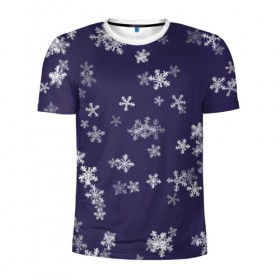 Мужская футболка 3D спортивная с принтом Снежная феерия (синий) в Новосибирске, 100% полиэстер с улучшенными характеристиками | приталенный силуэт, круглая горловина, широкие плечи, сужается к линии бедра | happy new year | блеск | ёлка | зима | конфетти | новый год | подарки | праздник | снег | снежинки