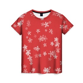 Женская футболка 3D с принтом Снежная феерия (красный) в Новосибирске, 100% полиэфир ( синтетическое хлопкоподобное полотно) | прямой крой, круглый вырез горловины, длина до линии бедер | 