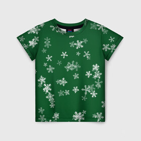Детская футболка 3D с принтом Снежная феерия (зелёный) в Новосибирске, 100% гипоаллергенный полиэфир | прямой крой, круглый вырез горловины, длина до линии бедер, чуть спущенное плечо, ткань немного тянется | happy new year | блеск | ёлка | зима | конфетти | новый год | подарки | праздник | снег | снежинки