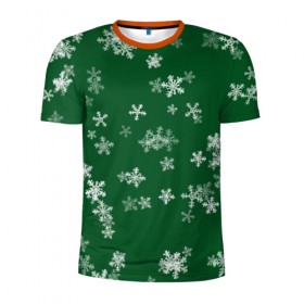 Мужская футболка 3D спортивная с принтом Снежная феерия (зелёный) в Новосибирске, 100% полиэстер с улучшенными характеристиками | приталенный силуэт, круглая горловина, широкие плечи, сужается к линии бедра | happy new year | блеск | ёлка | зима | конфетти | новый год | подарки | праздник | снег | снежинки
