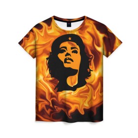Женская футболка 3D с принтом Revolutionary girl в Новосибирске, 100% полиэфир ( синтетическое хлопкоподобное полотно) | прямой крой, круглый вырез горловины, длина до линии бедер | звезда | огонь | патриотизм | пламя | революционер | революция | россия | че гевара
