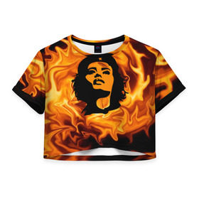 Женская футболка 3D укороченная с принтом Revolutionary girl в Новосибирске, 100% полиэстер | круглая горловина, длина футболки до линии талии, рукава с отворотами | звезда | огонь | патриотизм | пламя | революционер | революция | россия | че гевара