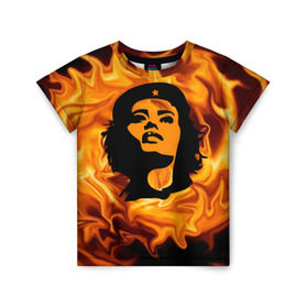 Детская футболка 3D с принтом Revolutionary girl в Новосибирске, 100% гипоаллергенный полиэфир | прямой крой, круглый вырез горловины, длина до линии бедер, чуть спущенное плечо, ткань немного тянется | звезда | огонь | патриотизм | пламя | революционер | революция | россия | че гевара