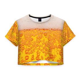 Женская футболка 3D укороченная с принтом Пивная тема в Новосибирске, 100% полиэстер | круглая горловина, длина футболки до линии талии, рукава с отворотами | пена | прикол | пузырьки