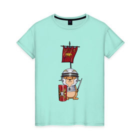 Женская футболка хлопок с принтом Хомячок-воин! в Новосибирске, 100% хлопок | прямой крой, круглый вырез горловины, длина до линии бедер, слегка спущенное плечо | легионер | рим | хомяк