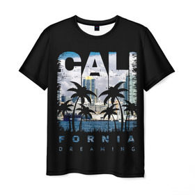 Мужская футболка 3D с принтом Калифорния в Новосибирске, 100% полиэфир | прямой крой, круглый вырез горловины, длина до линии бедер | america | beach | california state | los angeles | palm trees | sea | states | united | usa | америки | калифорния | лос анджелес | море | пальмы | пляж | соединенные | сша | штат | штаты