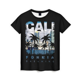 Женская футболка 3D с принтом Калифорния в Новосибирске, 100% полиэфир ( синтетическое хлопкоподобное полотно) | прямой крой, круглый вырез горловины, длина до линии бедер | america | beach | california state | los angeles | palm trees | sea | states | united | usa | америки | калифорния | лос анджелес | море | пальмы | пляж | соединенные | сша | штат | штаты