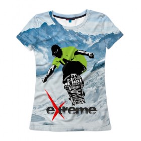Женская футболка 3D с принтом Extreme в Новосибирске, 100% полиэфир ( синтетическое хлопкоподобное полотно) | прямой крой, круглый вырез горловины, длина до линии бедер | extreme | snowboard | сноуборд | экстрим