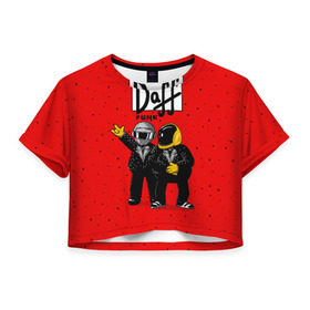 Женская футболка 3D укороченная с принтом Daff Punk в Новосибирске, 100% полиэстер | круглая горловина, длина футболки до линии талии, рукава с отворотами | donut | homer | music | simpson | барт | гомер | музыка | пончик | симпсон