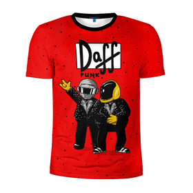 Мужская футболка 3D спортивная с принтом Daff Punk в Новосибирске, 100% полиэстер с улучшенными характеристиками | приталенный силуэт, круглая горловина, широкие плечи, сужается к линии бедра | Тематика изображения на принте: donut | homer | music | simpson | барт | гомер | музыка | пончик | симпсон