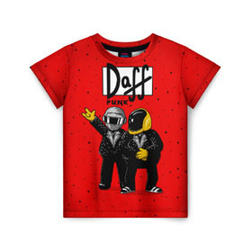 Детская футболка 3D с принтом Daff Punk в Новосибирске, 100% гипоаллергенный полиэфир | прямой крой, круглый вырез горловины, длина до линии бедер, чуть спущенное плечо, ткань немного тянется | donut | homer | music | simpson | барт | гомер | музыка | пончик | симпсон