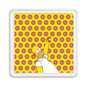 Магнит 55*55 с принтом Пончики Гомера Симпсона в Новосибирске, Пластик | Размер: 65*65 мм; Размер печати: 55*55 мм | Тематика изображения на принте: donut | homer | simpson | гомер | еда | плюшка | пончик | симпсон
