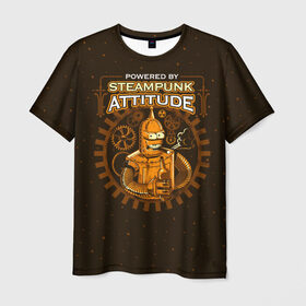 Мужская футболка 3D с принтом Steampunk Attitude в Новосибирске, 100% полиэфир | прямой крой, круглый вырез горловины, длина до линии бедер | bender | fry | futurama | hermes | robot | zoidberg | бендер | гермес | зойдберг | робот | туранга | фрай | футурама