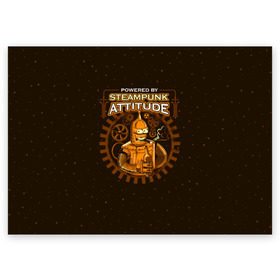 Поздравительная открытка с принтом Steampunk Attitude в Новосибирске, 100% бумага | плотность бумаги 280 г/м2, матовая, на обратной стороне линовка и место для марки
 | bender | fry | futurama | hermes | robot | zoidberg | бендер | гермес | зойдберг | робот | туранга | фрай | футурама