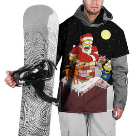 Накидка на куртку 3D с принтом Симпсон - Санта Клаус в Новосибирске, 100% полиэстер |  | bart | christmas | happy new year | homer simpson | the simpsons | барт | гомер | дед мороз | луна | новый год | олень | подарки | санта | снег | собака | сосульки