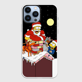 Чехол для iPhone 13 Pro Max с принтом Симпсон   Санта Клаус в Новосибирске,  |  | bart | christmas | happy new year | homer simpson | the simpsons | барт | гомер | дед мороз | луна | новый год | олень | подарки | санта | снег | собака | сосульки