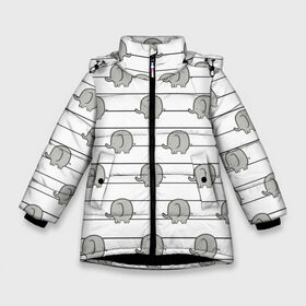 Зимняя куртка для девочек 3D с принтом Милые слоны в Новосибирске, ткань верха — 100% полиэстер; подклад — 100% полиэстер, утеплитель — 100% полиэстер. | длина ниже бедра, удлиненная спинка, воротник стойка и отстегивающийся капюшон. Есть боковые карманы с листочкой на кнопках, утяжки по низу изделия и внутренний карман на молнии. 

Предусмотрены светоотражающий принт на спинке, радужный светоотражающий элемент на пуллере молнии и на резинке для утяжки. | линии | милые слоники понравятся вашим любимым. слон | полосы | серый | слоник | слоны