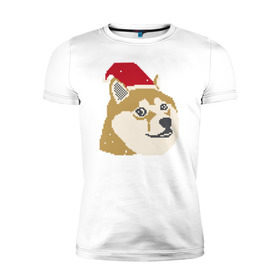 Мужская футболка премиум с принтом Doge новогодний в Новосибирске, 92% хлопок, 8% лайкра | приталенный силуэт, круглый вырез ворота, длина до линии бедра, короткий рукав | doge | doge новогодний | интернет приколы | новый год | подарок на новый год