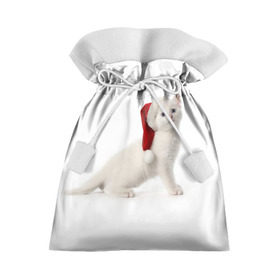 Подарочный 3D мешок с принтом Киса в Шапочке в Новосибирске, 100% полиэстер | Размер: 29*39 см | Тематика изображения на принте: cat | christmas | new year | winter | дед мороз | зима | кисы | кошки | новый год | рождество