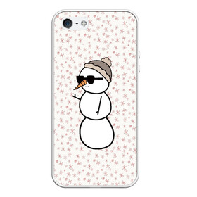 Чехол для iPhone 5/5S матовый с принтом Крутой снеговик 2 в Новосибирске, Силикон | Область печати: задняя сторона чехла, без боковых панелей | зима | новогодний | очки | паттерн | рождество | снежинки