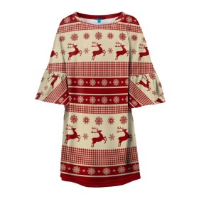 Детское платье 3D с принтом Зимние олени в Новосибирске, 100% полиэстер | прямой силуэт, чуть расширенный к низу. Круглая горловина, на рукавах — воланы | happy new year | ёлка | зима | олень | праздник | снег | снежинка