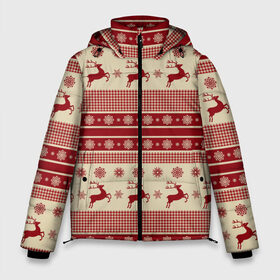 Мужская зимняя куртка 3D с принтом Зимние олени в Новосибирске, верх — 100% полиэстер; подкладка — 100% полиэстер; утеплитель — 100% полиэстер | длина ниже бедра, свободный силуэт Оверсайз. Есть воротник-стойка, отстегивающийся капюшон и ветрозащитная планка. 

Боковые карманы с листочкой на кнопках и внутренний карман на молнии. | Тематика изображения на принте: happy new year | ёлка | зима | олень | праздник | снег | снежинка
