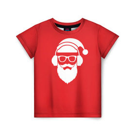 Детская футболка 3D с принтом Дед мороз в Новосибирске, 100% гипоаллергенный полиэфир | прямой крой, круглый вырез горловины, длина до линии бедер, чуть спущенное плечо, ткань немного тянется | 2017 | аудио | борода | дед мороз | музыка | наушники | новый год | очки | подарки | праздник | усы | хипстер