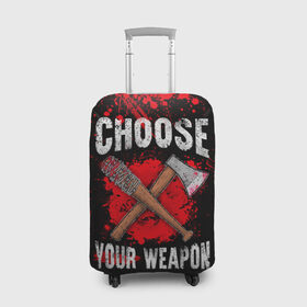 Чехол для чемодана 3D с принтом Choose Your Weapon в Новосибирске, 86% полиэфир, 14% спандекс | двустороннее нанесение принта, прорези для ручек и колес | carl | rick | walking dead | zombie | бита | граймс | зомби | карл | рик | топор | ходячие мертвецы