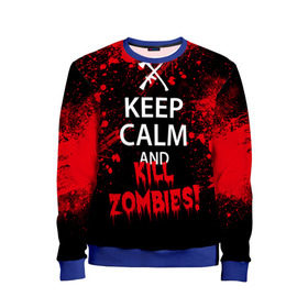 Детский свитшот 3D с принтом Keep Calm & Kill Zombies в Новосибирске, 100% полиэстер | свободная посадка, прямой крой, мягкая тканевая резинка на рукавах и понизу свитшота | Тематика изображения на принте: bone | carl | rick | skelet | skull | walking dead | zombie | граймс | зомби | карл | нежить | нечисть | рик | скелет | ходячие мертвецы | череп