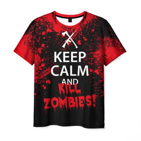 Мужская футболка 3D с принтом Keep Calm & Kill Zombies в Новосибирске, 100% полиэфир | прямой крой, круглый вырез горловины, длина до линии бедер | bone | carl | rick | skelet | skull | walking dead | zombie | граймс | зомби | карл | нежить | нечисть | рик | скелет | ходячие мертвецы | череп