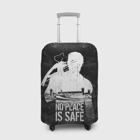 Чехол для чемодана 3D с принтом No Place is Safe в Новосибирске, 86% полиэфир, 14% спандекс | двустороннее нанесение принта, прорези для ручек и колес | Тематика изображения на принте: bone | carl | rick | skelet | skull | walking dead | zombie | граймс | зомби | карл | кости | рик | скелет | ходячие мертвецы | череп
