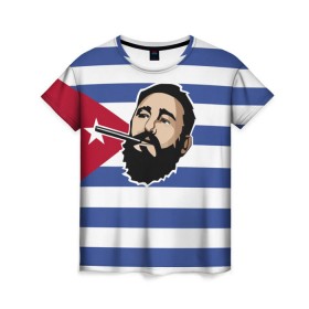 Женская футболка 3D с принтом Fidel Castro в Новосибирске, 100% полиэфир ( синтетическое хлопкоподобное полотно) | прямой крой, круглый вырез горловины, длина до линии бедер | castro | che | fidel | guevara | гевара | кастро | фидель | че