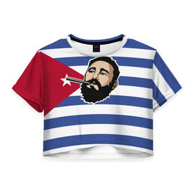 Женская футболка 3D укороченная с принтом Fidel Castro в Новосибирске, 100% полиэстер | круглая горловина, длина футболки до линии талии, рукава с отворотами | castro | che | fidel | guevara | гевара | кастро | фидель | че
