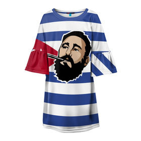 Детское платье 3D с принтом Fidel Castro в Новосибирске, 100% полиэстер | прямой силуэт, чуть расширенный к низу. Круглая горловина, на рукавах — воланы | Тематика изображения на принте: castro | che | fidel | guevara | гевара | кастро | фидель | че
