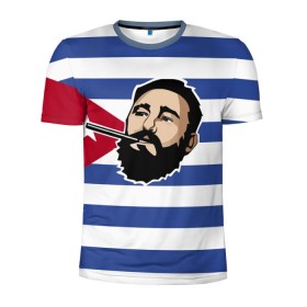 Мужская футболка 3D спортивная с принтом Fidel Castro в Новосибирске, 100% полиэстер с улучшенными характеристиками | приталенный силуэт, круглая горловина, широкие плечи, сужается к линии бедра | Тематика изображения на принте: castro | che | fidel | guevara | гевара | кастро | фидель | че