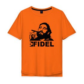 Мужская футболка хлопок Oversize с принтом Фидель, Кастро в Новосибирске, 100% хлопок | свободный крой, круглый ворот, “спинка” длиннее передней части | castro | che | fidel | guevara | гевара | кастро | фидель | че