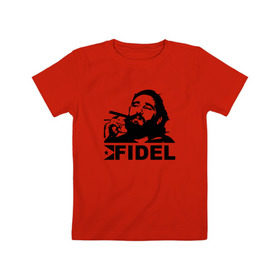 Детская футболка хлопок с принтом Фидель, Кастро в Новосибирске, 100% хлопок | круглый вырез горловины, полуприлегающий силуэт, длина до линии бедер | castro | che | fidel | guevara | гевара | кастро | фидель | че