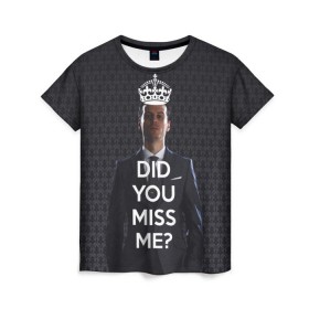 Женская футболка 3D с принтом Keep Calm & Miss Me в Новосибирске, 100% полиэфир ( синтетическое хлопкоподобное полотно) | прямой крой, круглый вырез горловины, длина до линии бедер | holmes | sherlock | мориарти | профессор | холмс | шерлок
