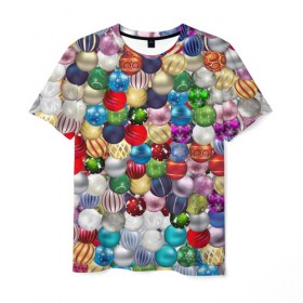 Мужская футболка 3D с принтом Елочнные шары в Новосибирске, 100% полиэфир | прямой крой, круглый вырез горловины, длина до линии бедер | Тематика изображения на принте: ёлка | ель | новый год | праздник | рождество | украшение | шарик