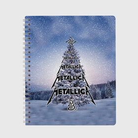 Тетрадь с принтом Новогодний рок в Новосибирске, 100% бумага | 48 листов, плотность листов — 60 г/м2, плотность картонной обложки — 250 г/м2. Листы скреплены сбоку удобной пружинной спиралью. Уголки страниц и обложки скругленные. Цвет линий — светло-серый
 | metallica | елка | металлика | нг | новогодний рок | новый год | новый год 2017 | снег