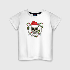 Детская футболка хлопок с принтом Череп-санта в Новосибирске, 100% хлопок | круглый вырез горловины, полуприлегающий силуэт, длина до линии бедер | christmas | hipster | new year | winter | зима | новый год | рождество | санта | хипстер