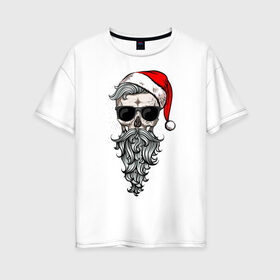 Женская футболка хлопок Oversize с принтом Череп-санта в Новосибирске, 100% хлопок | свободный крой, круглый ворот, спущенный рукав, длина до линии бедер
 | christmas | hipster | new year | winter | зима | новый год | рождество | санта | хипстер