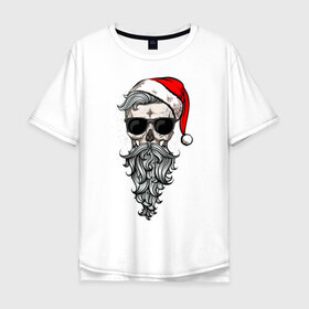 Мужская футболка хлопок Oversize с принтом Череп-санта в Новосибирске, 100% хлопок | свободный крой, круглый ворот, “спинка” длиннее передней части | christmas | hipster | new year | winter | зима | новый год | рождество | санта | хипстер