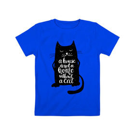 Детская футболка хлопок с принтом Черный кот в Новосибирске, 100% хлопок | круглый вырез горловины, полуприлегающий силуэт, длина до линии бедер | кот | котенок | кошка | мяу