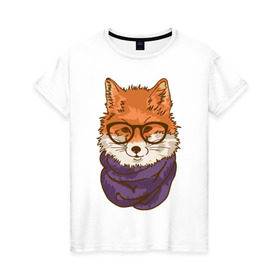 Женская футболка хлопок с принтом Лисица в Новосибирске, 100% хлопок | прямой крой, круглый вырез горловины, длина до линии бедер, слегка спущенное плечо | лиса | лисенок | лисица | лисичка
