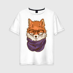 Женская футболка хлопок Oversize с принтом Лисица в Новосибирске, 100% хлопок | свободный крой, круглый ворот, спущенный рукав, длина до линии бедер
 | лиса | лисенок | лисица | лисичка